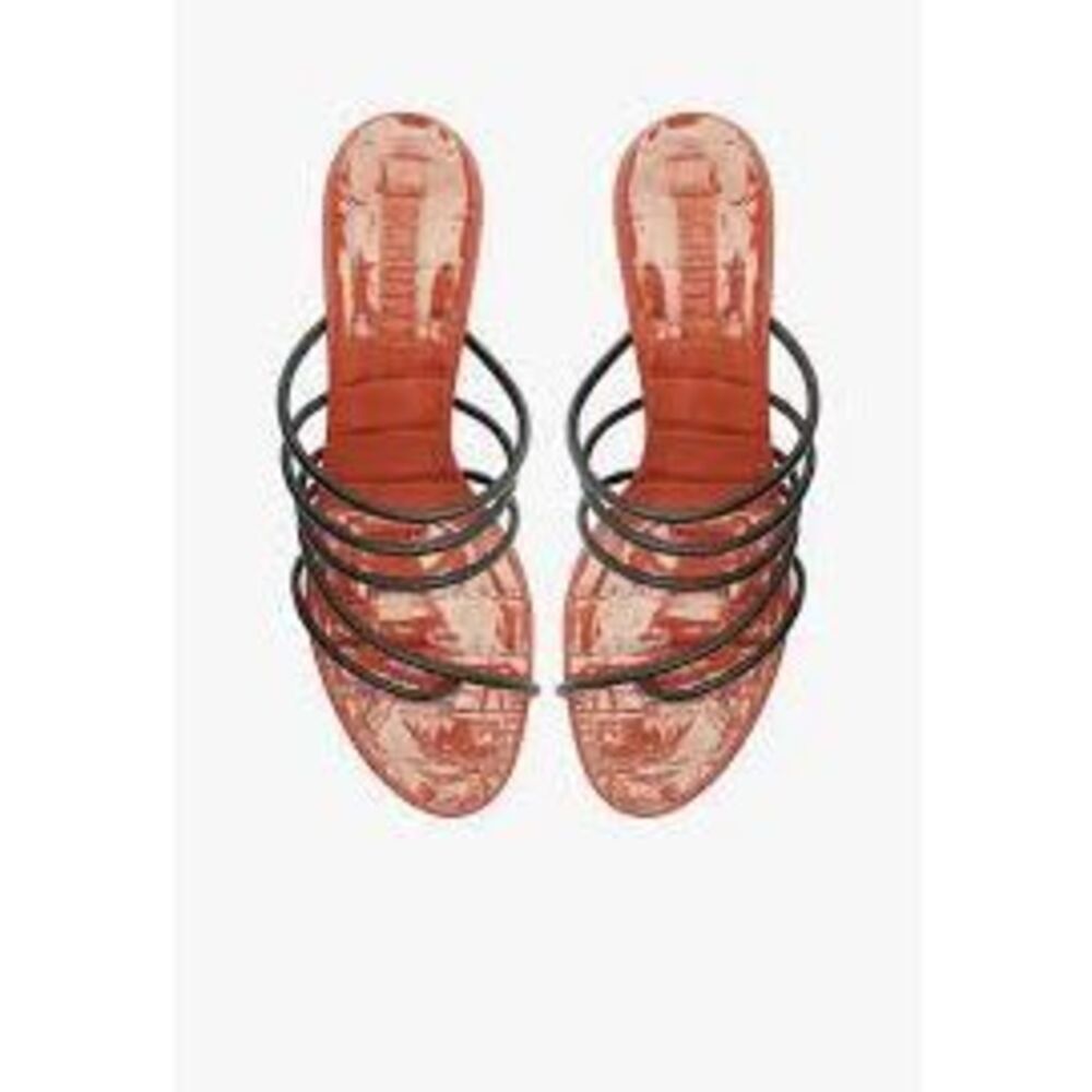 Schutz Sz 10 Malta Mule Sandal Orange Black Strappy Kitten Heel Coastal Parisian
